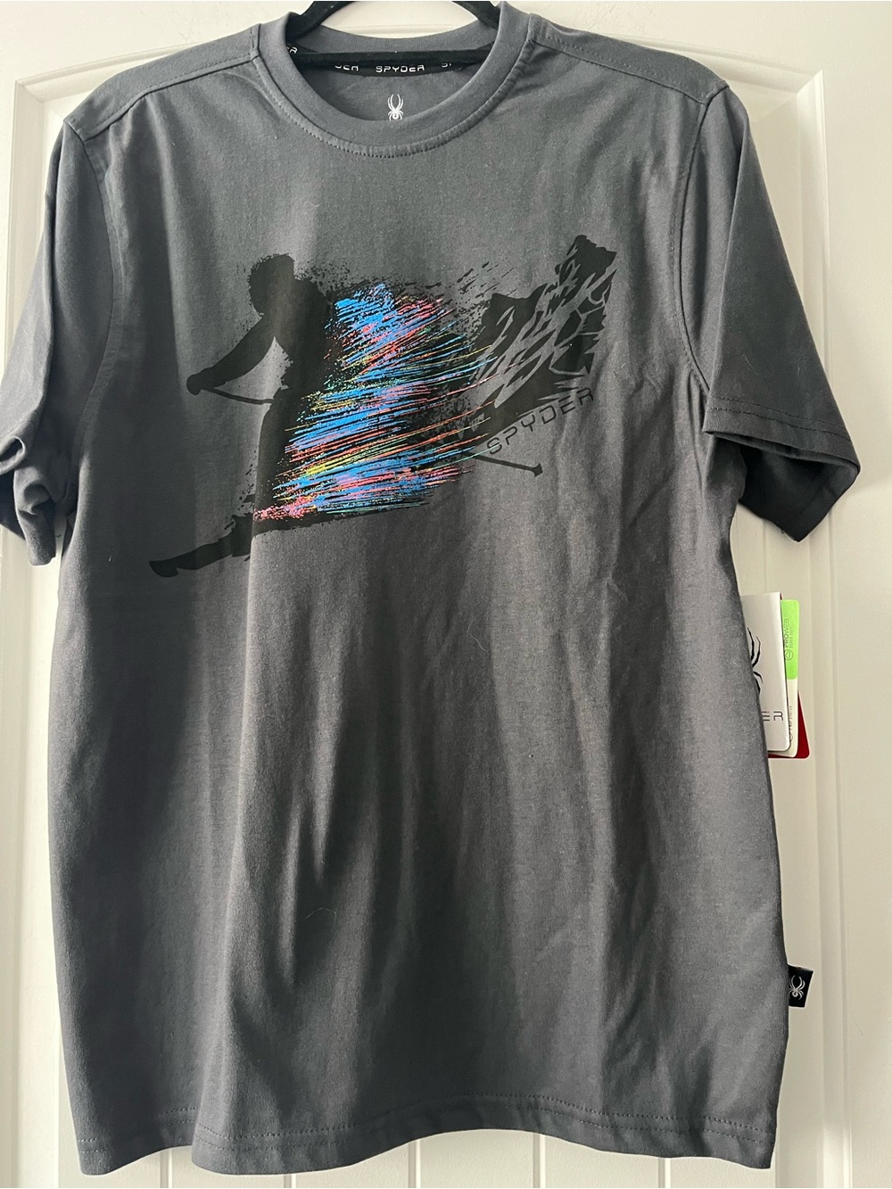 Spyder Men's Charcoal Short Sleeve Ski Graphic Tee with Multicolor Accent